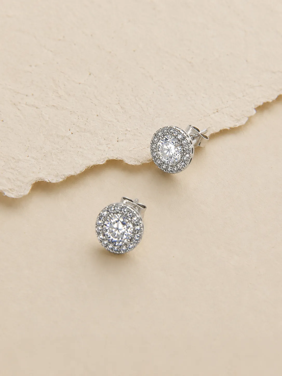 Micro-paved round zircon silver earrings