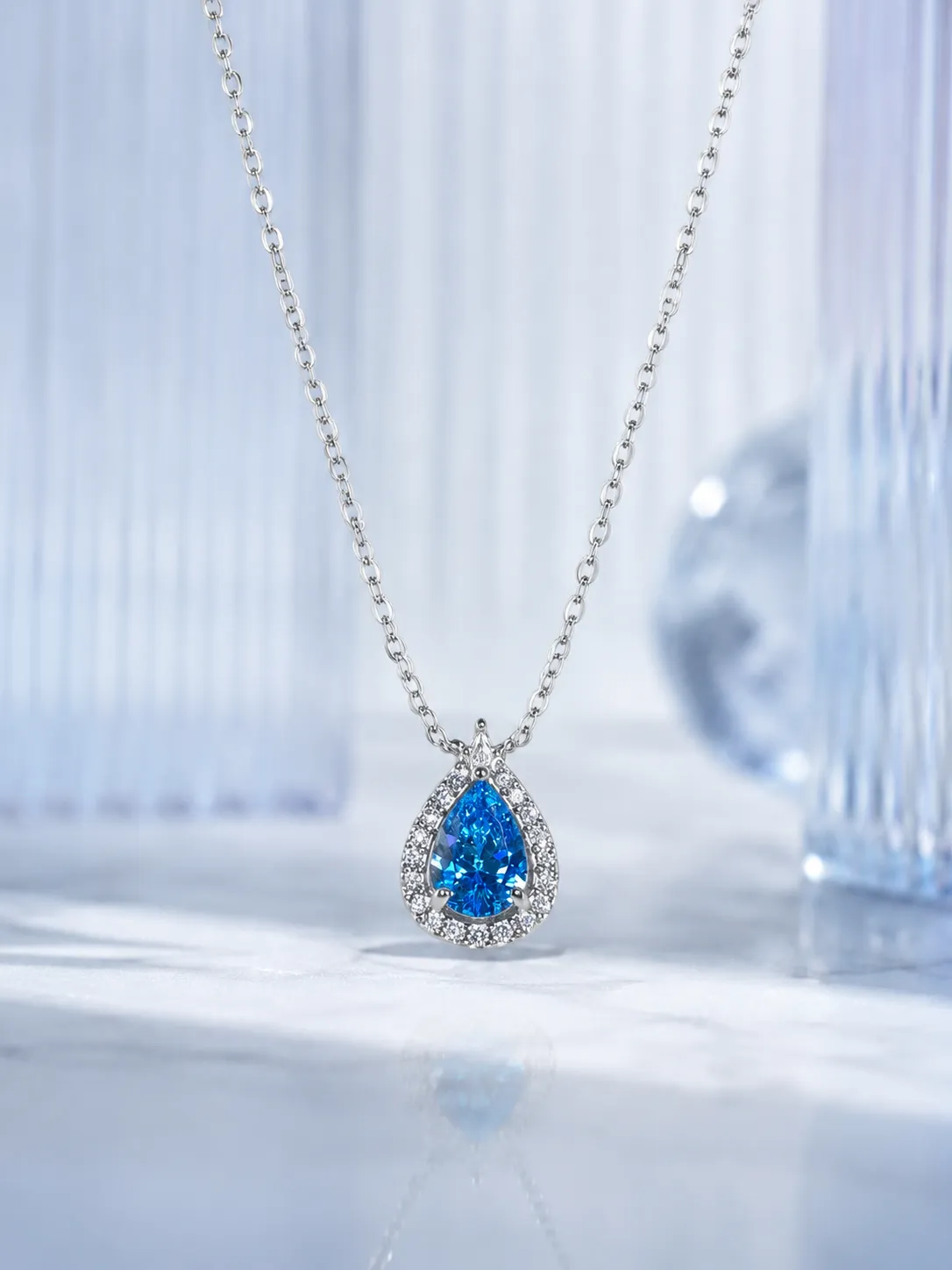 S925 Blue Water Drop Silver Necklace detail 1