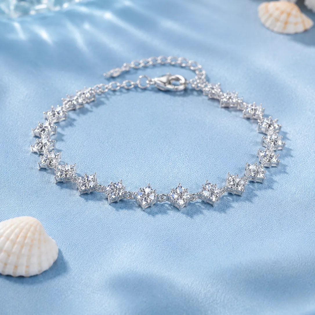 925 Silver Eight-Pointed Star Zircon Bracelet detail 1