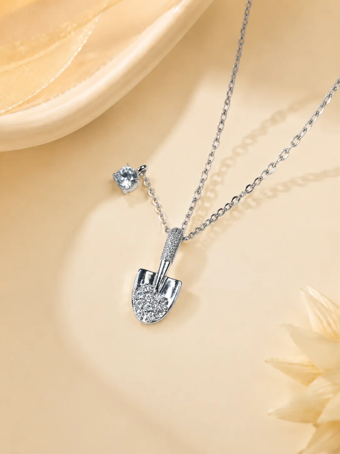 Crystal Mini Shovel Diamond Pendant Necklace detail 1