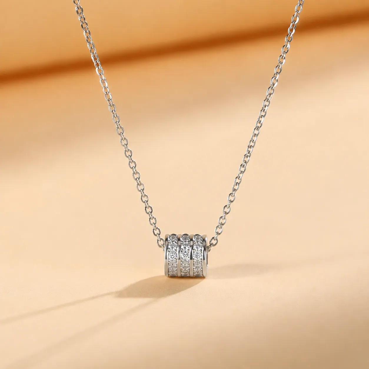 925 Silver Three-Row Diamond-Studded Cylinder Moissanite Necklace detail 1
