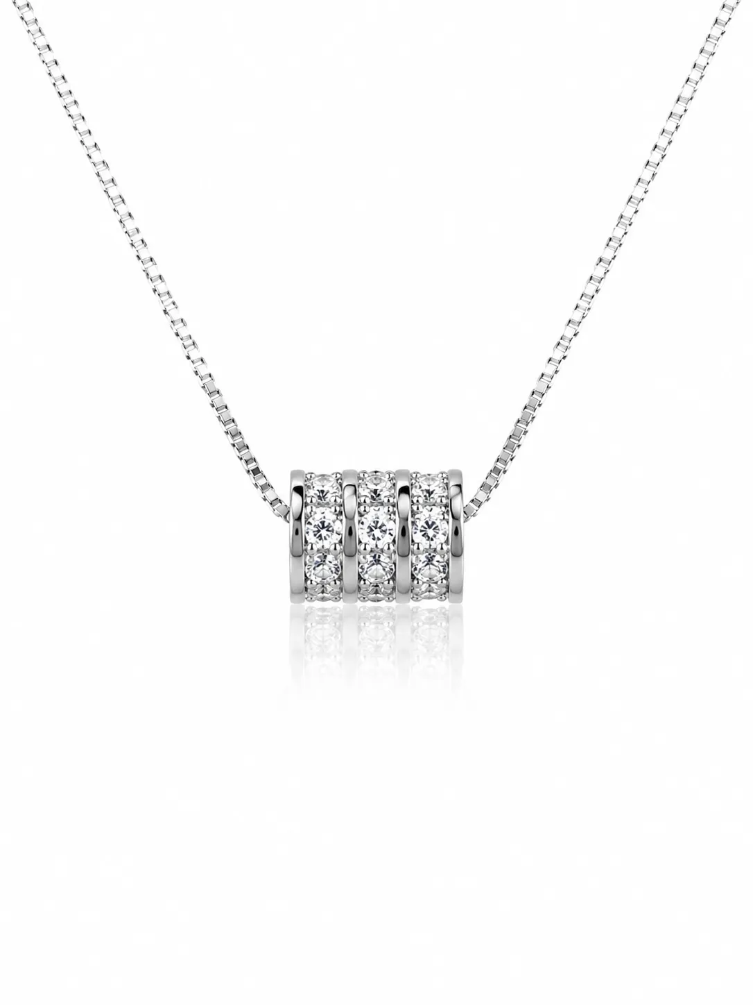 S925 silver pendant necklace with diamond-studded cylinder detail 1