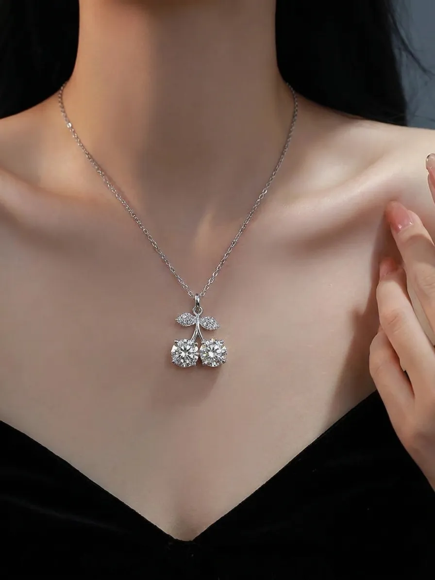 S925 Silver Double Cherry 0.50 Carat Moissanite Necklace detail 2