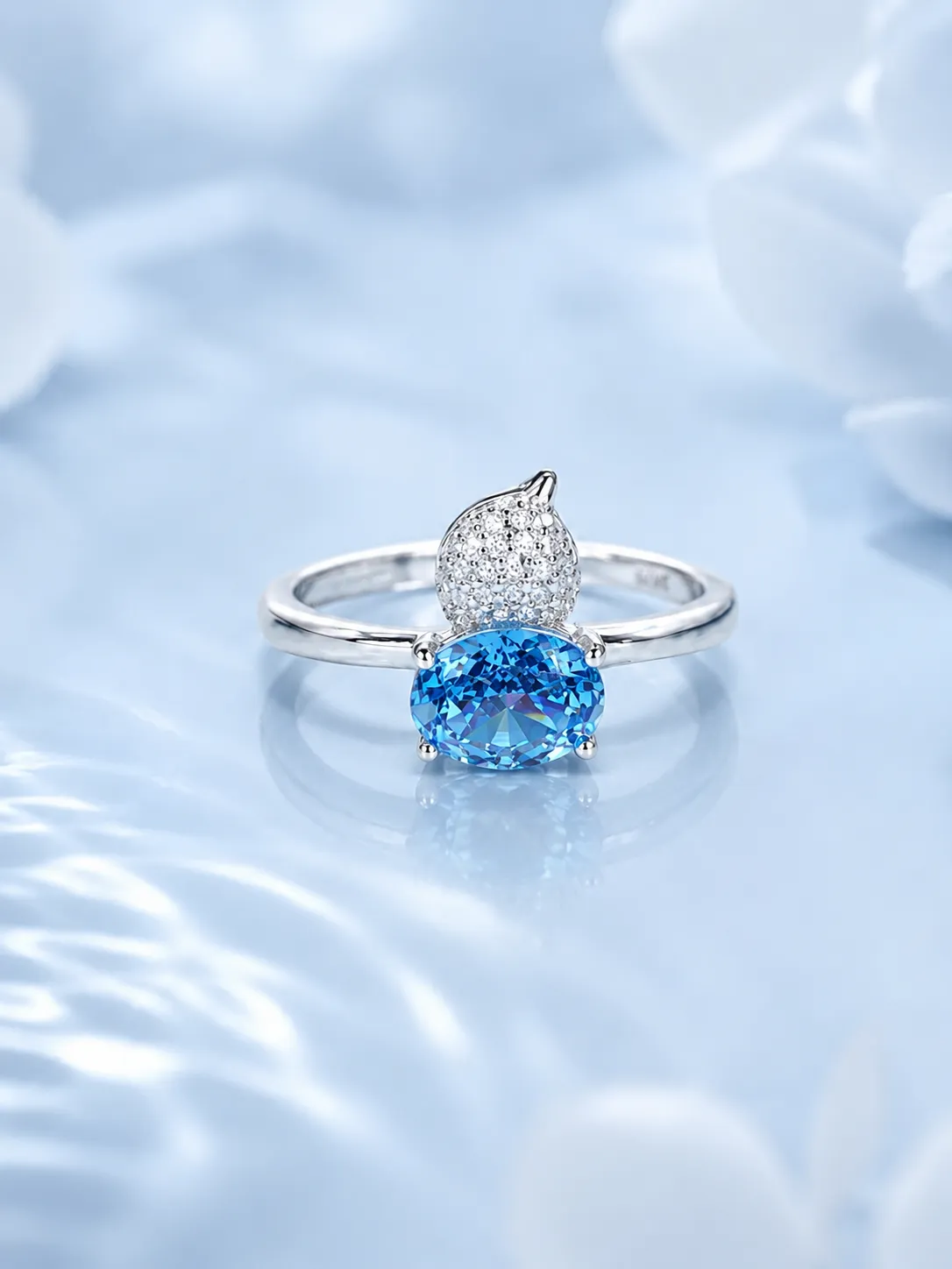 S925 Silver Blue Ice Flower Cut Gourd Open Ring detail 2