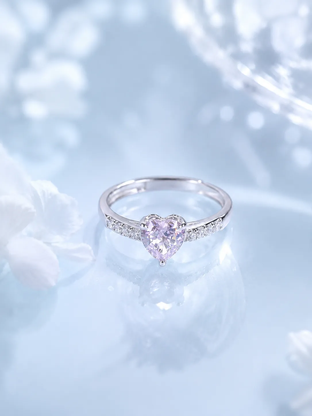925 sterling silver ring with pink ice flower inlay detail 1