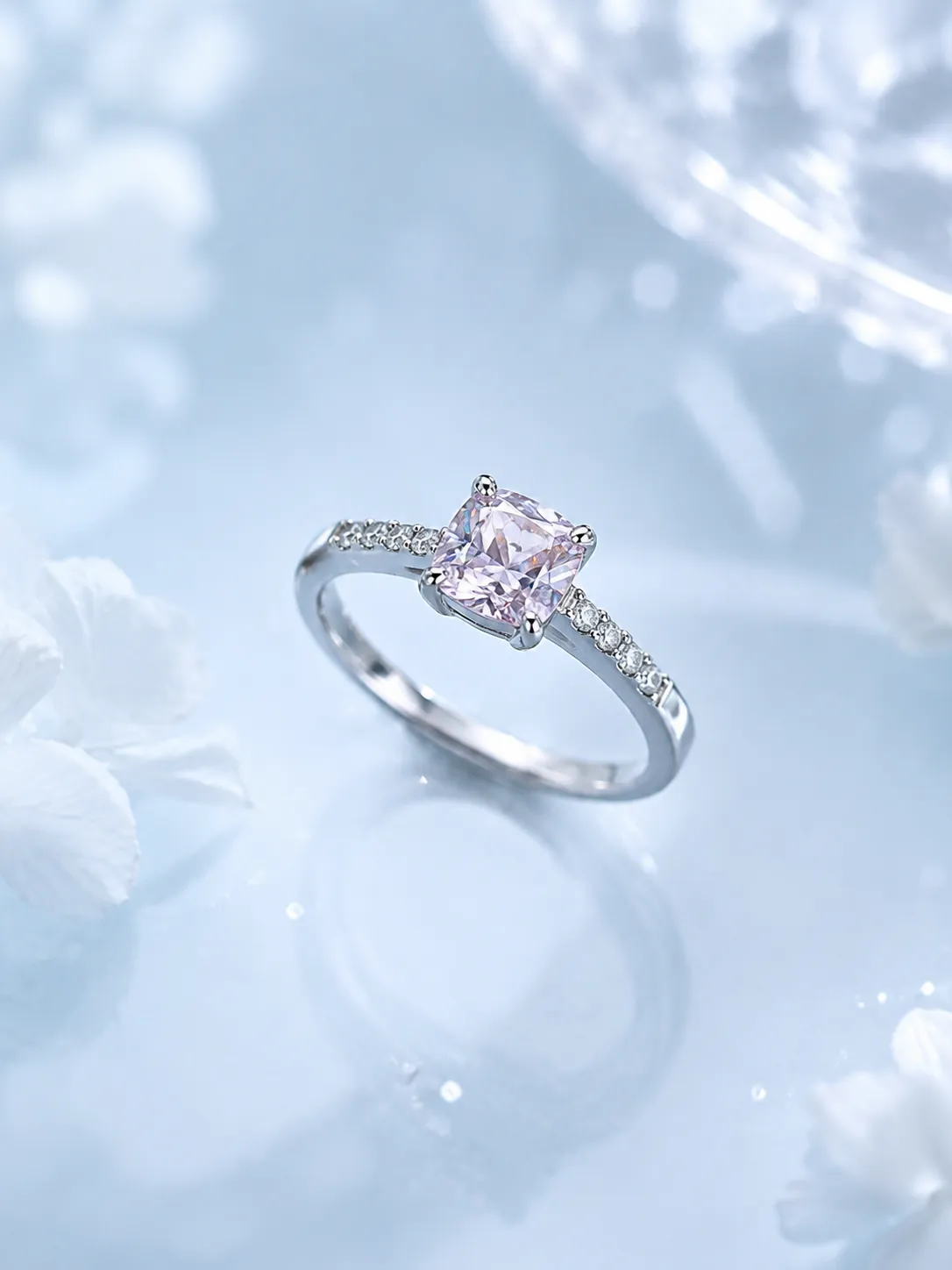 Light Luxe 925 Silver Pink Ice Flower Square-Cut Ring detail 2