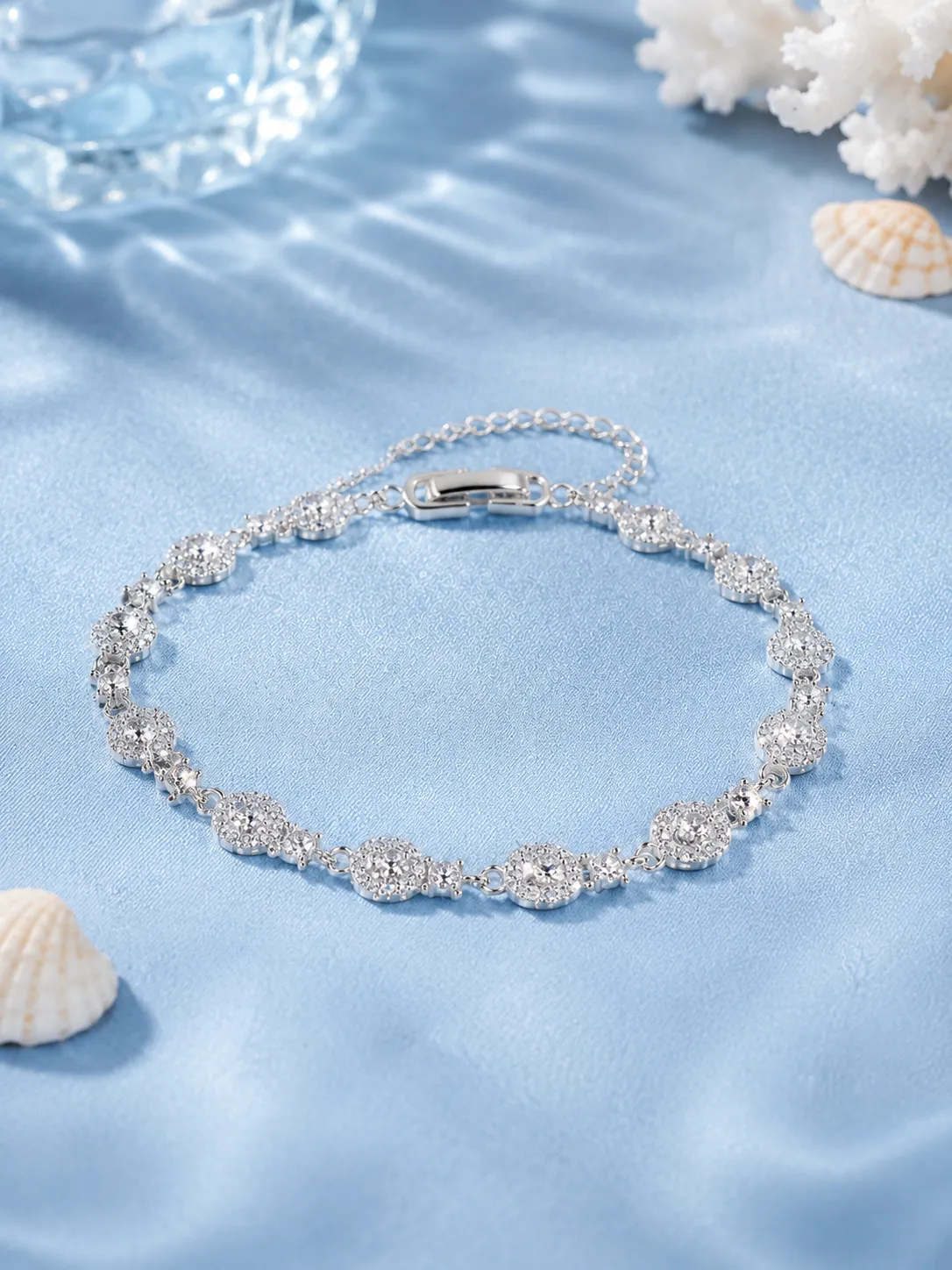S925 Silver Full Strand Round Diamond Fashion Chain Bracelet detail 1