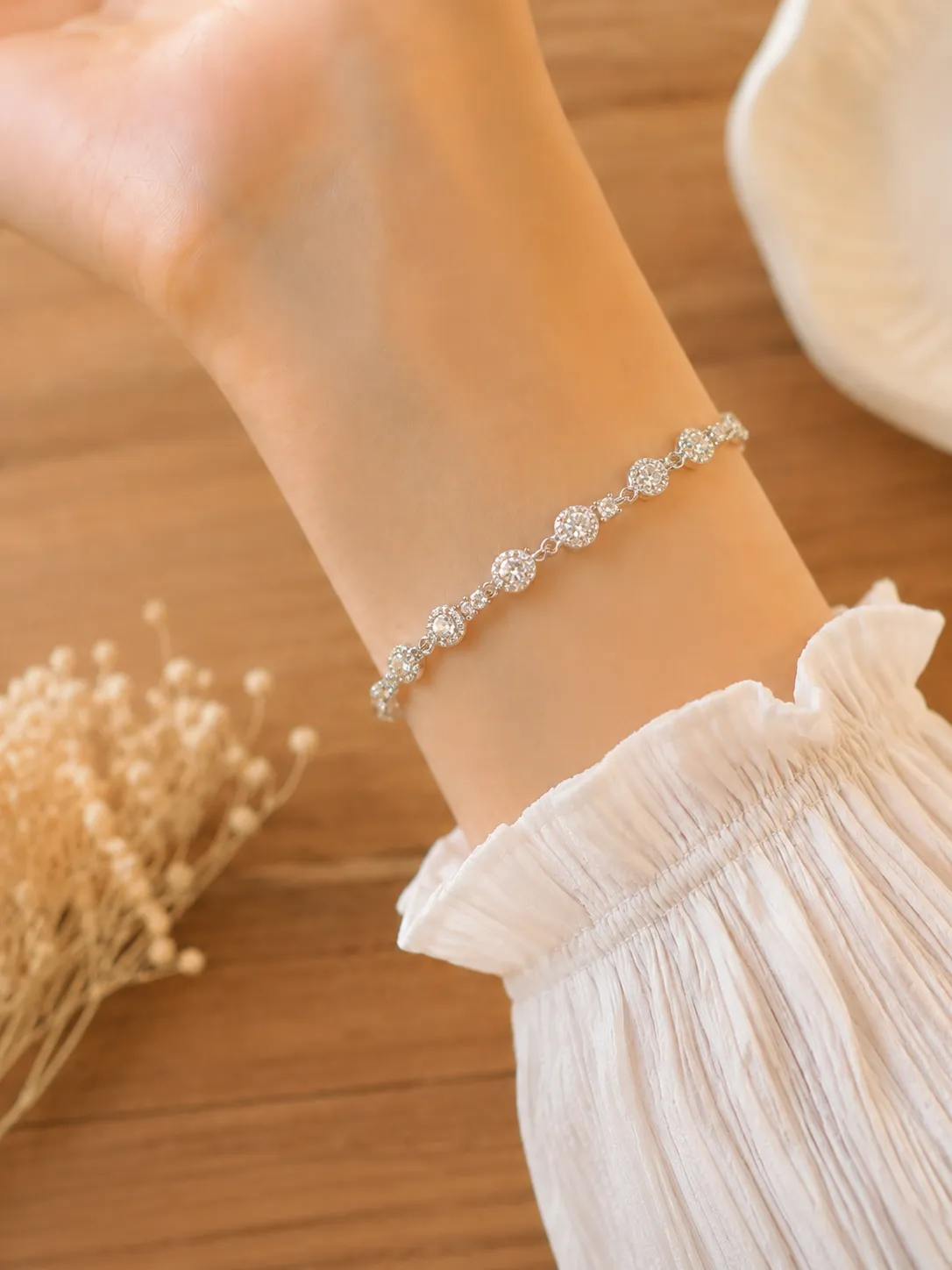 S925 Silver Full Strand Round Diamond Fashion Chain Bracelet detail 2