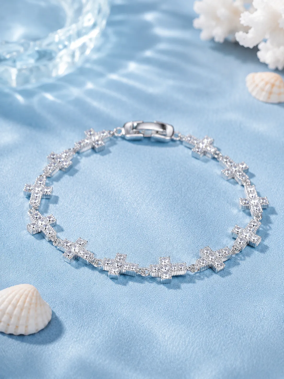 Fashionable Silver Cross Diamond Bracelet detail 2
