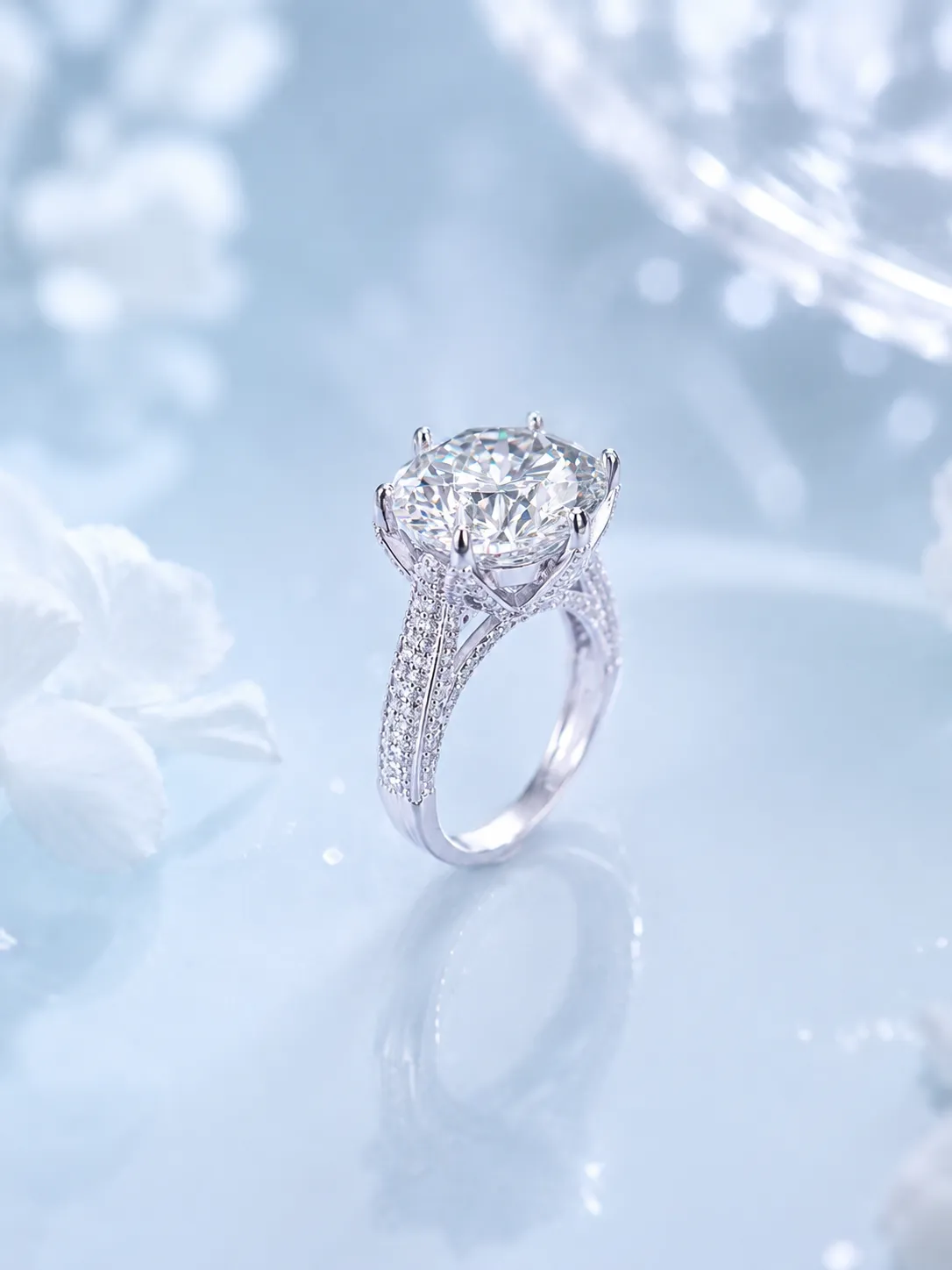 S925 Silver Classic Six-Prong 10 Carat Moissanite Ring detail 2