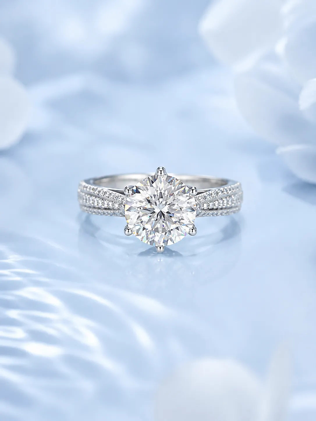S925 Silver Classic Six-Prong 10 Carat Moissanite Ring detail 1