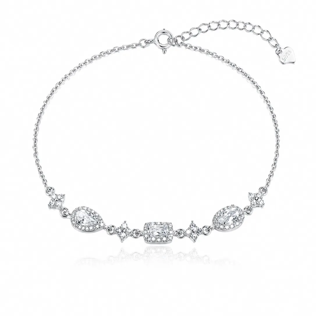 S925 Silver Waterdrop Square Diamond Bracelet