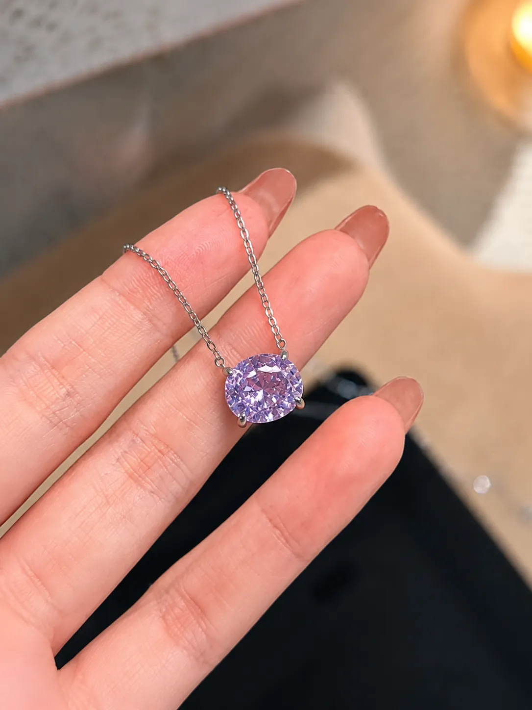 S925 Silver Pink Frost Flower Pendant Necklace detail 1