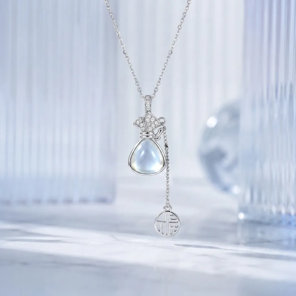 s925 Silver Teardrop Cat's Eye Pendant Necklace detail 1