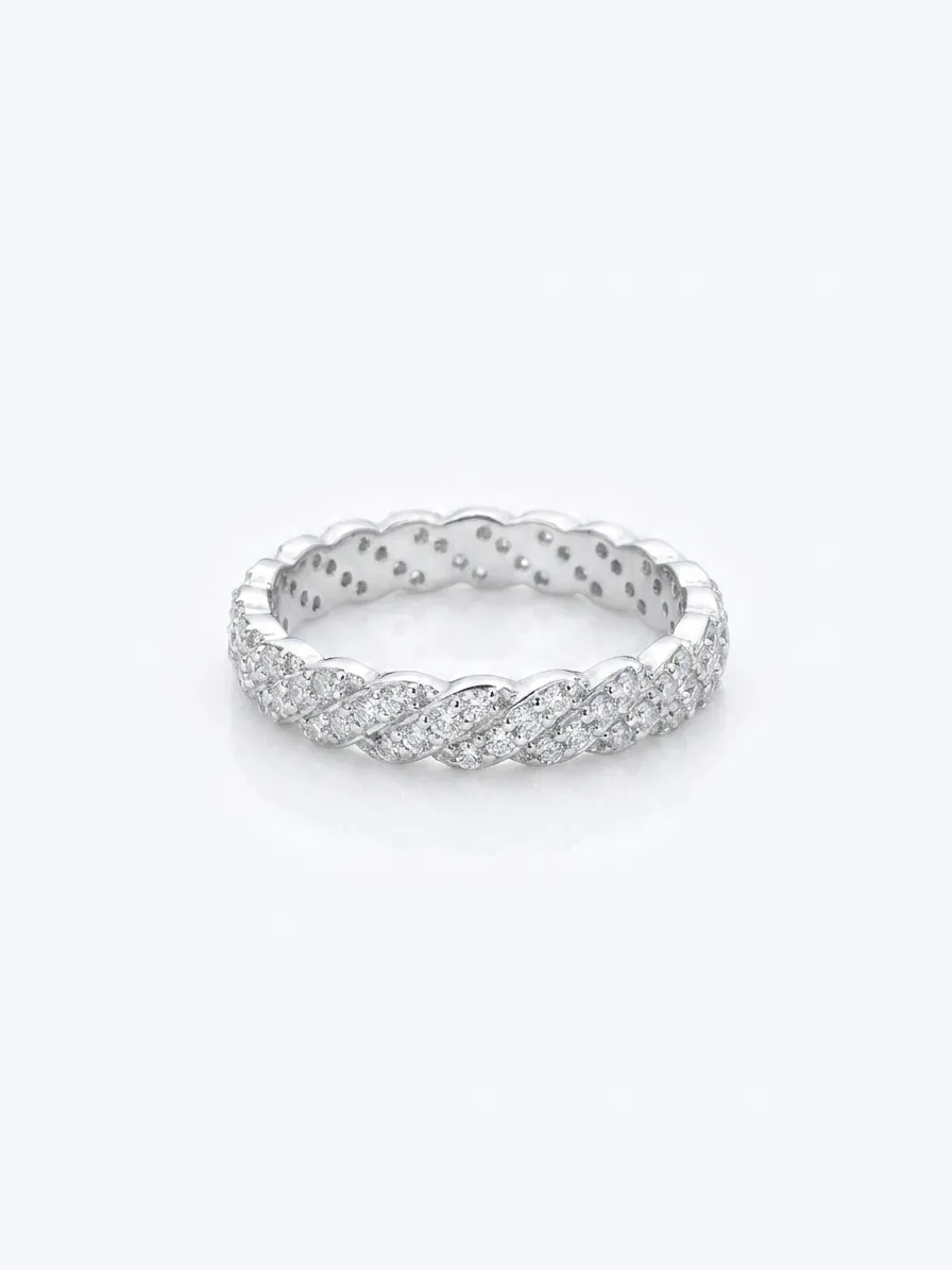 Simple sterling silver pavé diamond closed band morganite ring