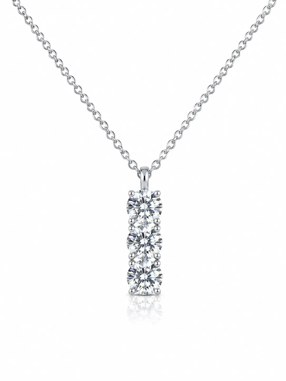 S925 Silver Necklace with Three Moissanite Stones
