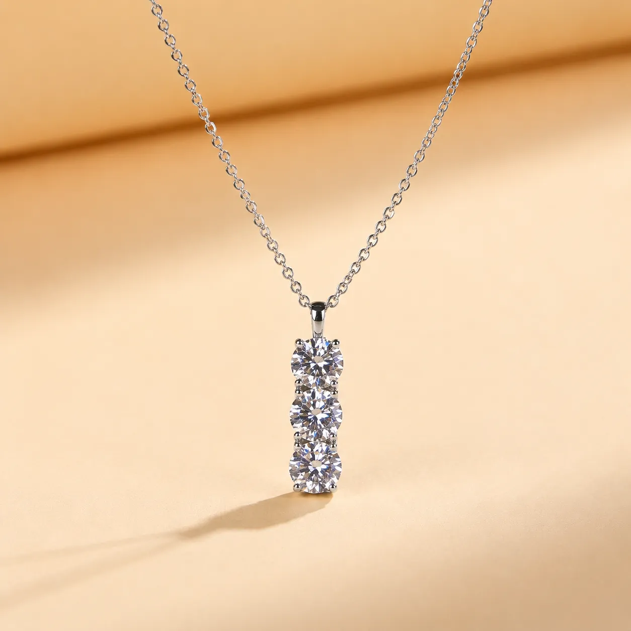 S925 Silver Necklace with Three Moissanite Stones detail 2