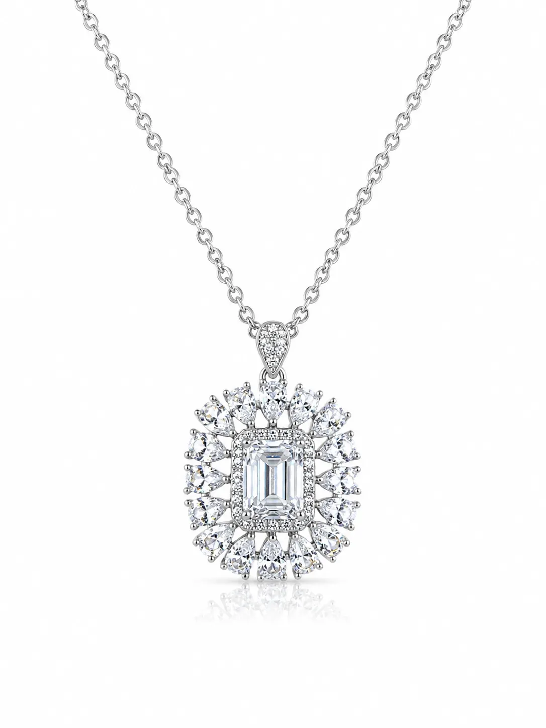 925 Silver Necklace with Waterdrop Surrounding Square Cubic Zirconia
