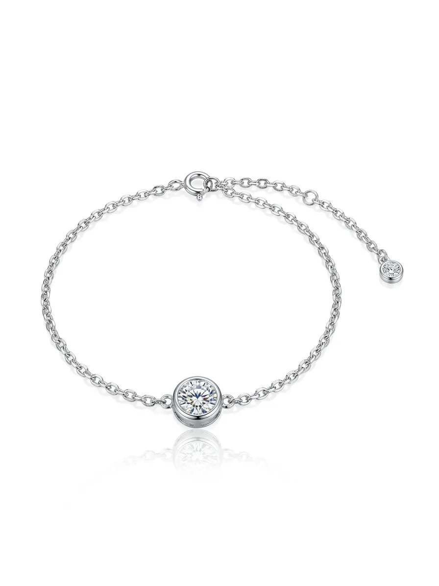 925 Silver Simple One-Carat Moissanite Single Diamond Adjustable Bracelet