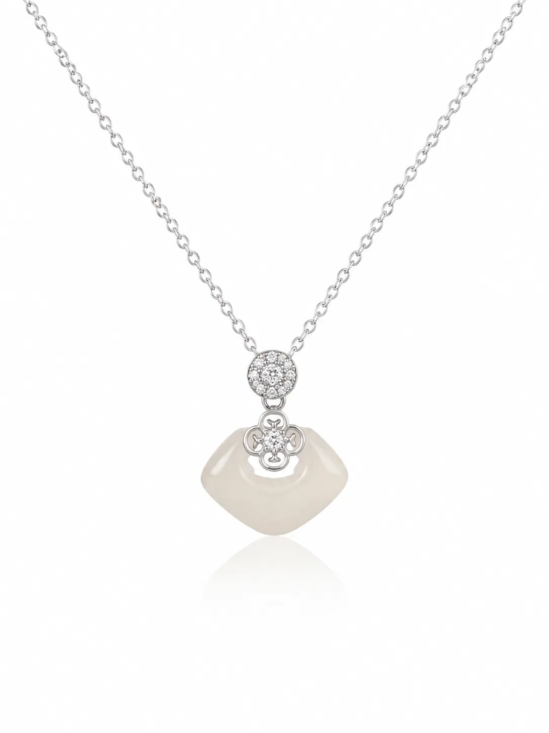 S925 Silver Safety Buckle White Chalcedony Petal Necklace