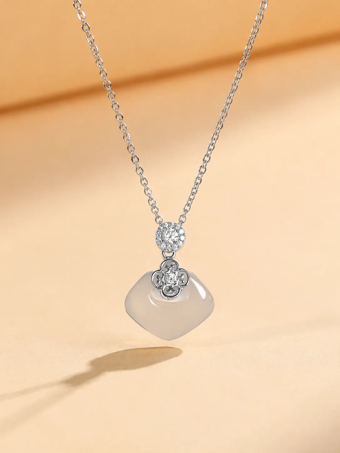 S925 Silver Safety Buckle White Chalcedony Petal Necklace detail 2
