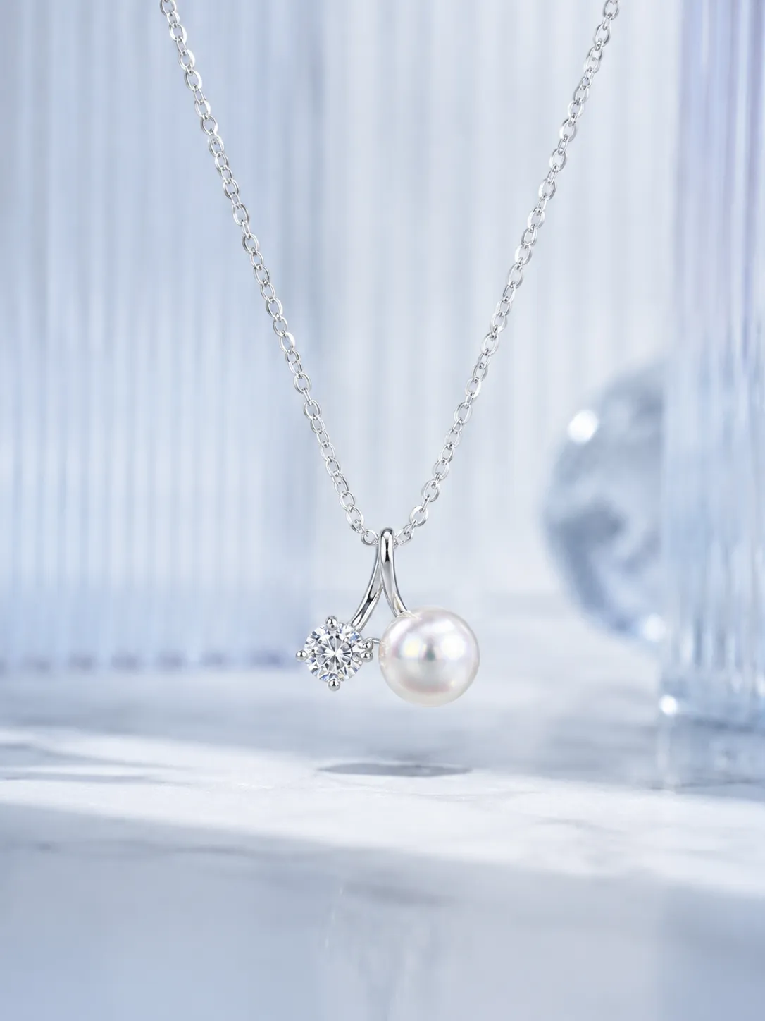 S925 Silver Pearl Freshwater Pearl Diamond Necklace detail 1