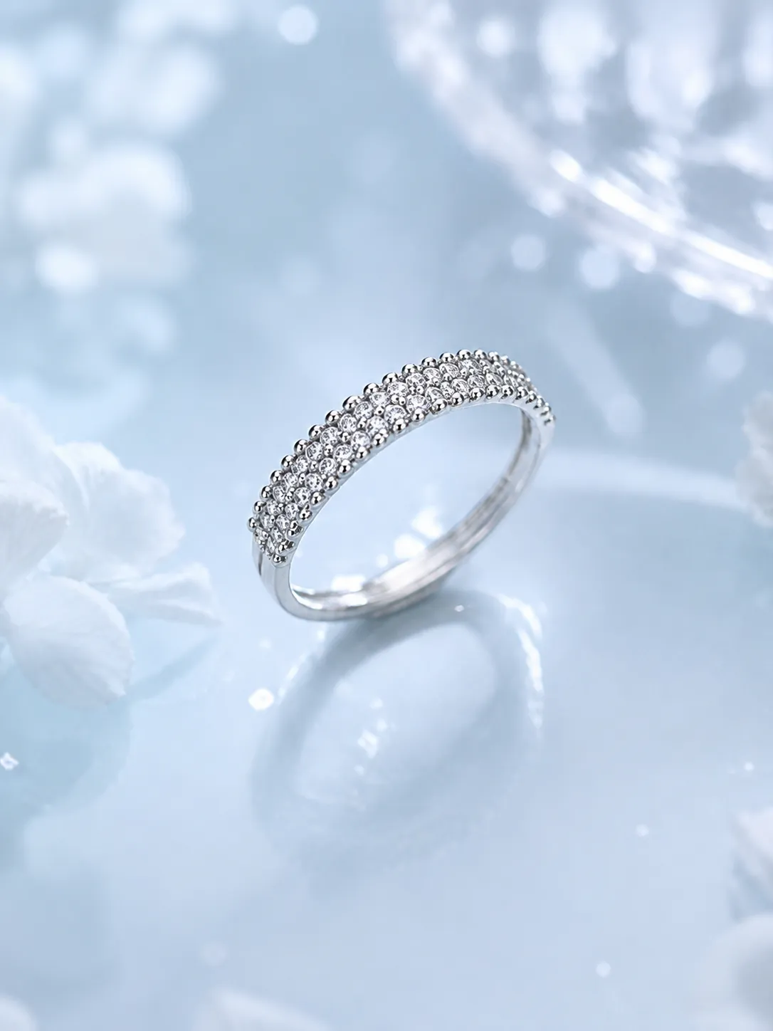 925 Silver Micro-Paved Zircon Double Row Open Ring detail 1