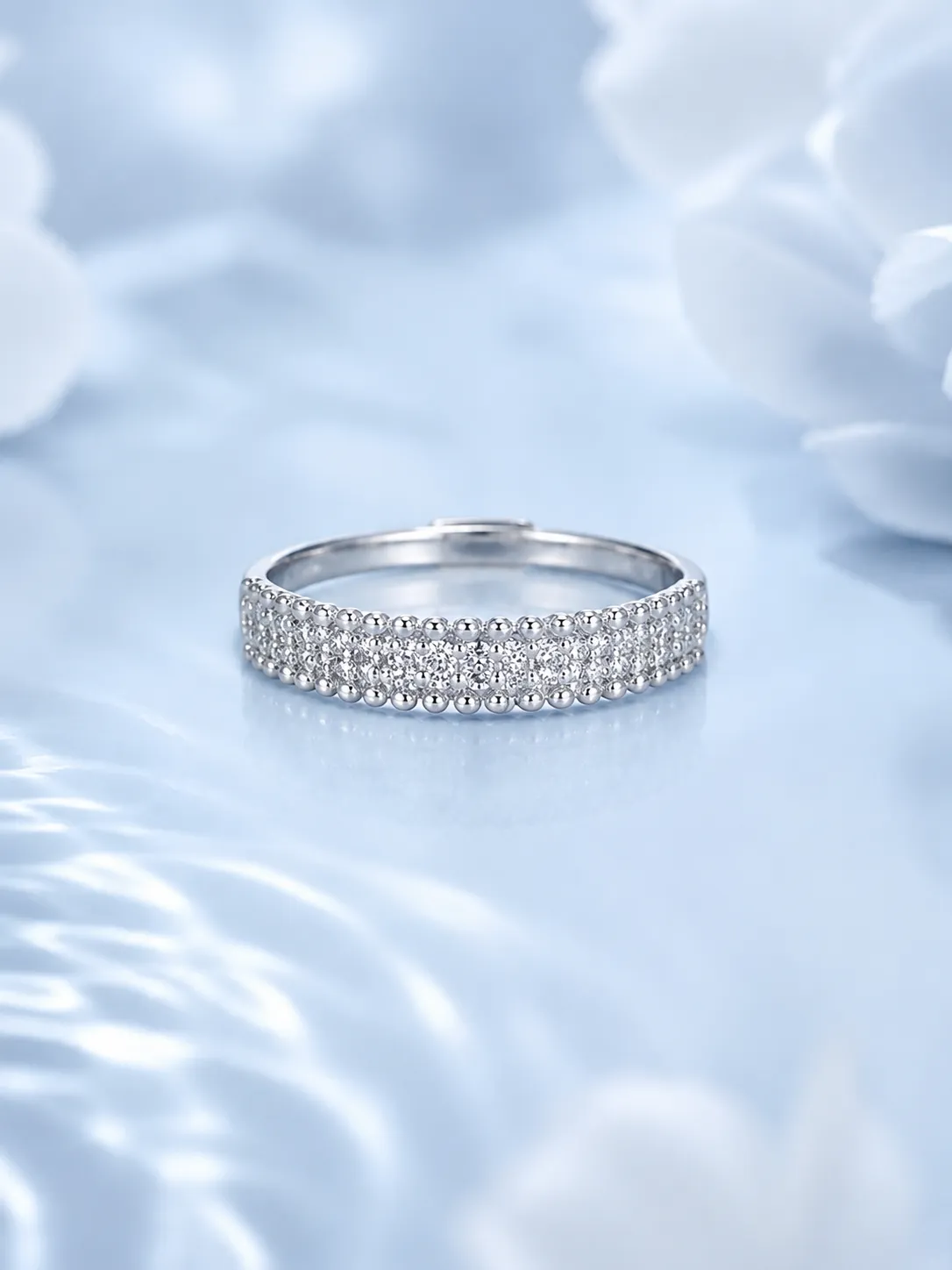 925 Silver Micro-Paved Zircon Double Row Open Ring detail 2
