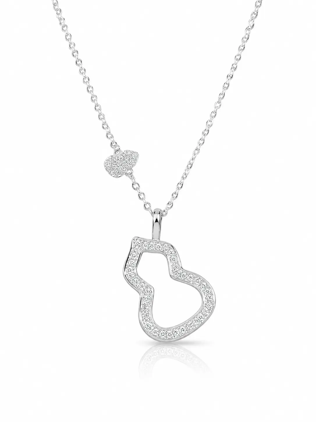Silver Diamond-Studded Unique-Shaped Pendant Necklace