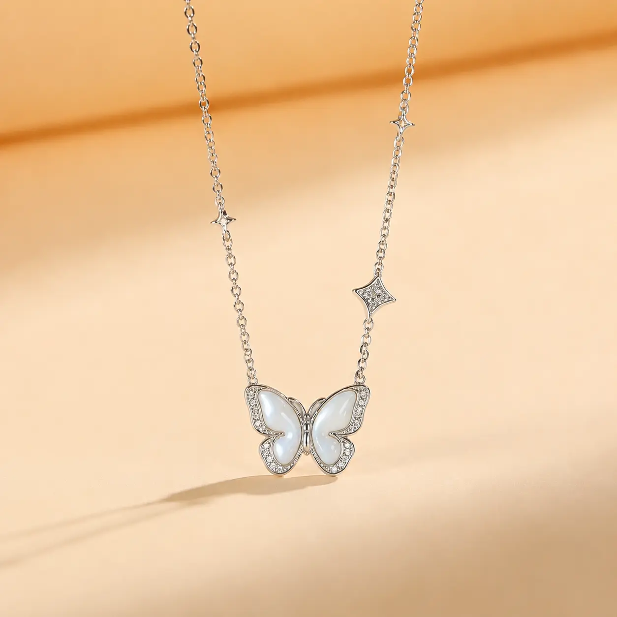 S925 Silver Butterfly Mother-of-Pearl Necklace detail 2