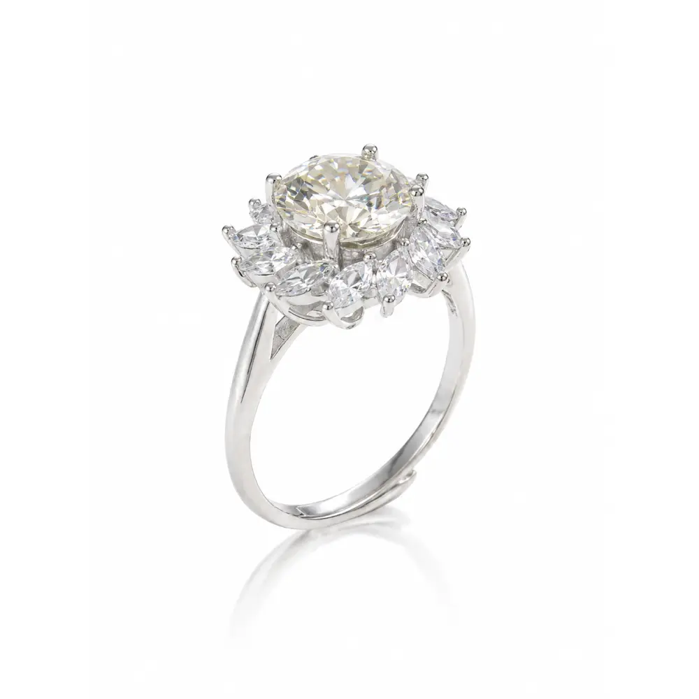 S925 Silver Petal 2-Carat Moissanite Open Ring