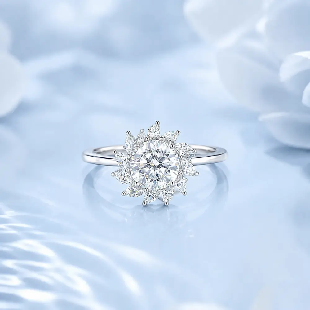 S925 Silver Petal 2-Carat Moissanite Open Ring detail 1