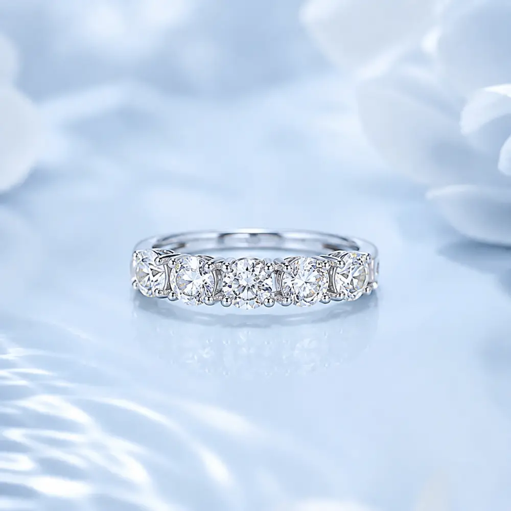 Delicate 925 Sterling Silver Pave Set Moissanite Half-Eternity Ring detail 1