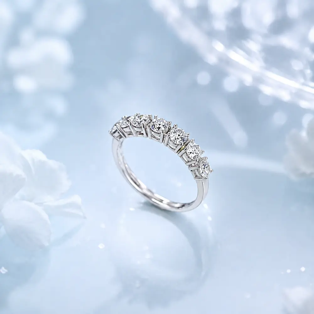Delicate 925 Sterling Silver Pave Set Moissanite Half-Eternity Ring detail 2