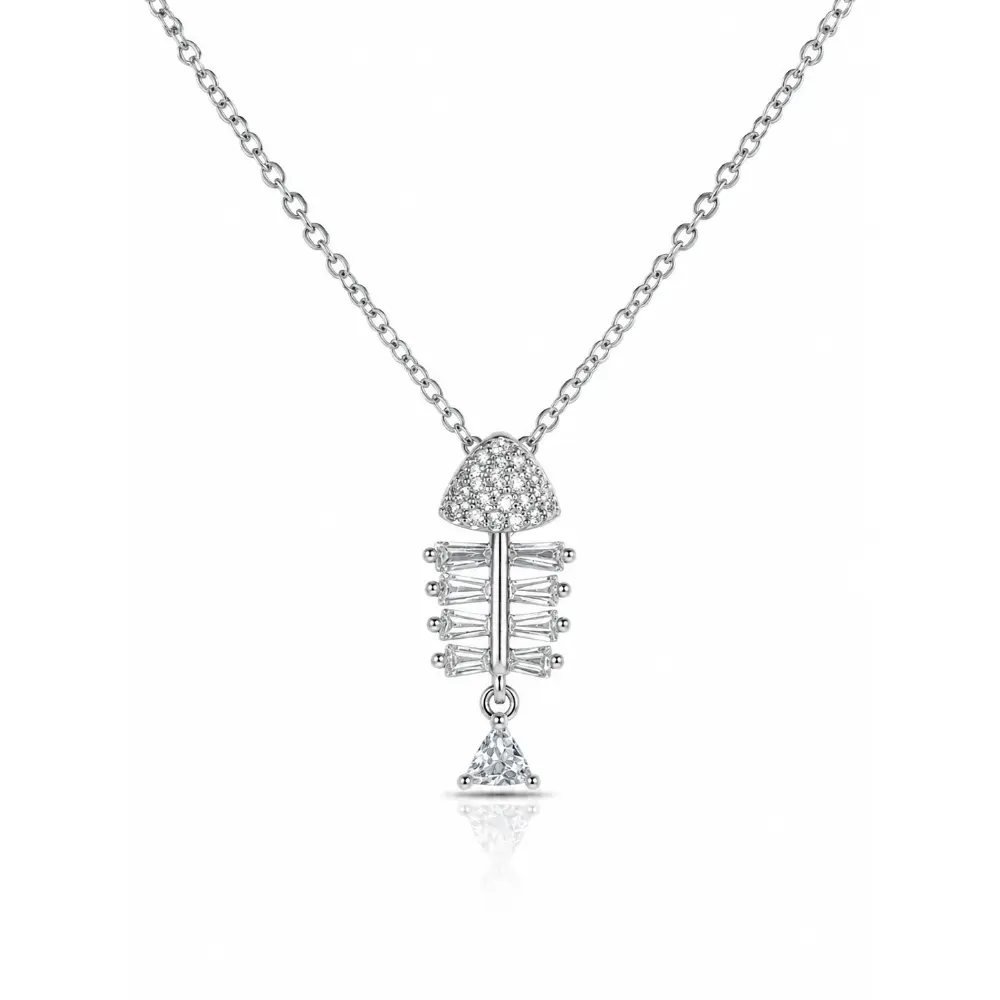 Fashionable 925 Silver Fishbone Zircon Necklace