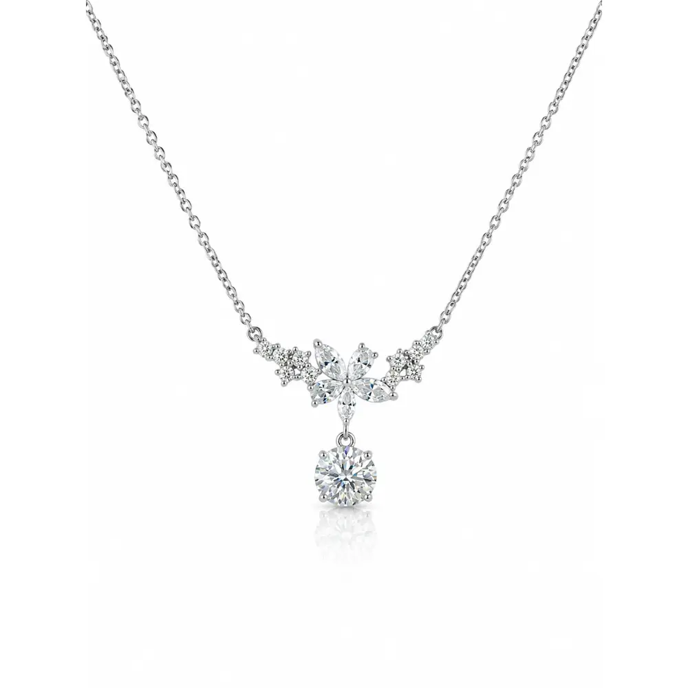 Flower-shaped 1-carat Moissanite S925 silver necklace