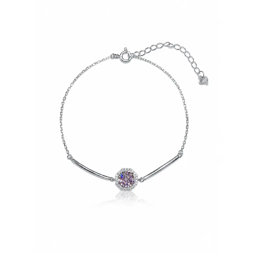 Simple Pink Frosted Flower Cut S925 Silver Bracelet