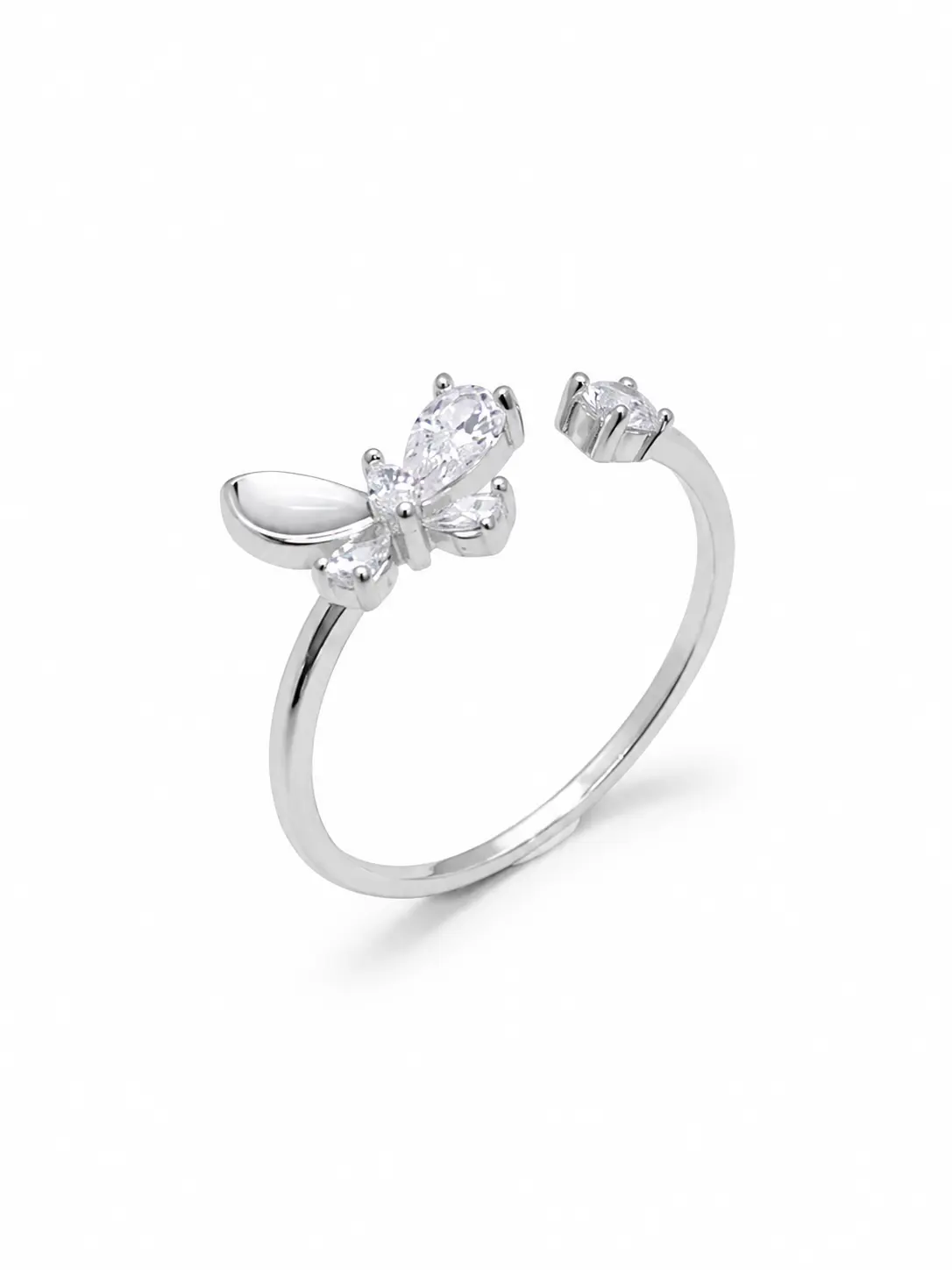 Silver Butterfly and Teardrop Open Ring