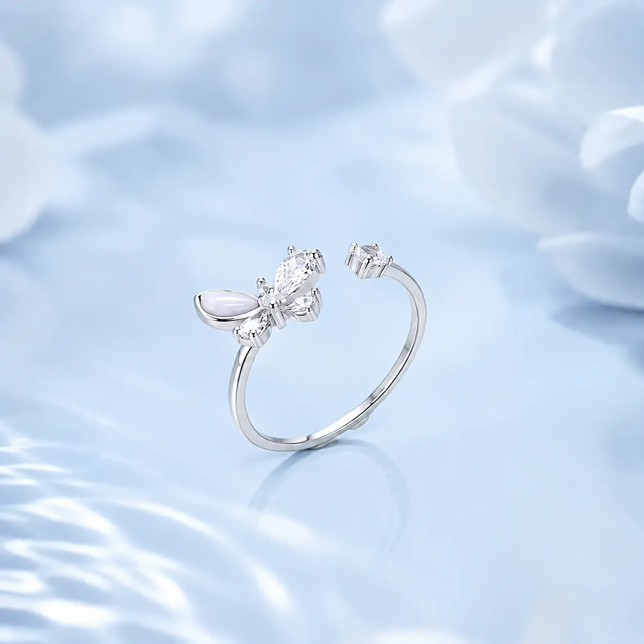 Silver Butterfly and Teardrop Open Ring detail 2