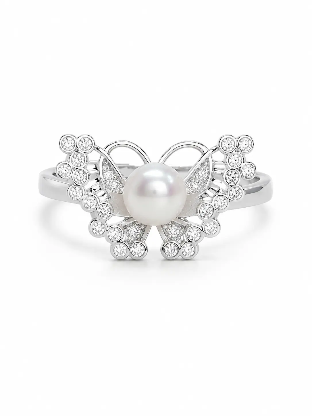 S925 silver freshwater pearl ring with synthetic cubic zirconia