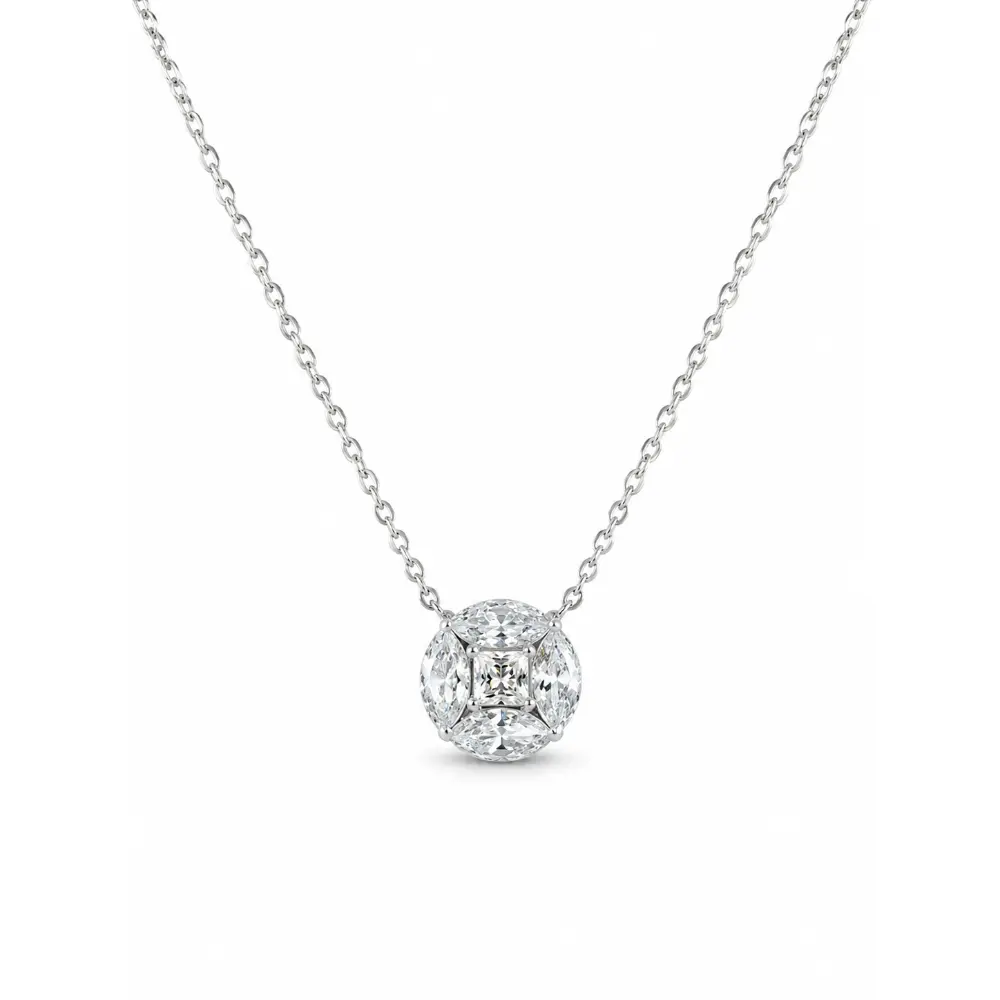 S925 Silver Geometric Cluster Necklace