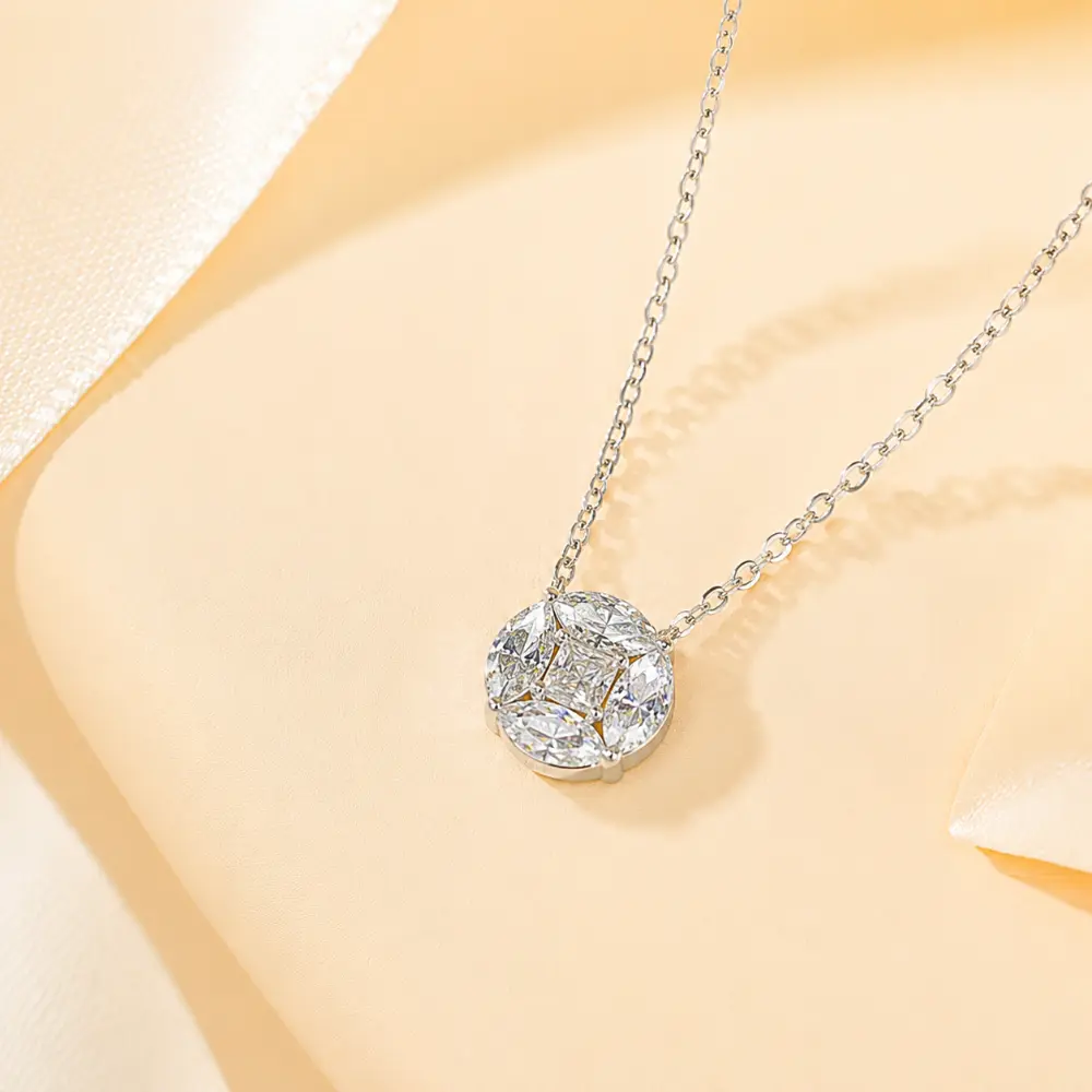 S925 Silver Geometric Cluster Necklace detail 1