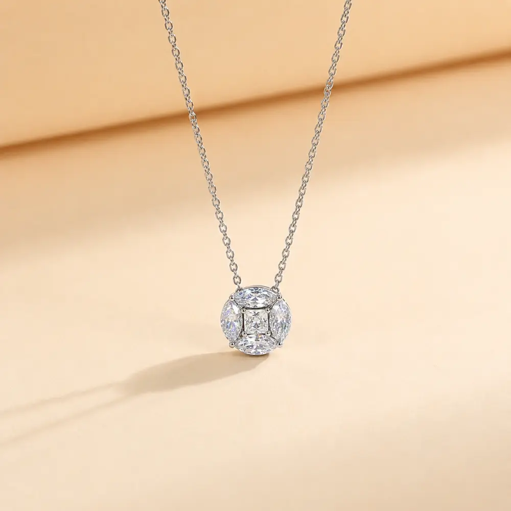 S925 Silver Geometric Cluster Necklace detail 2