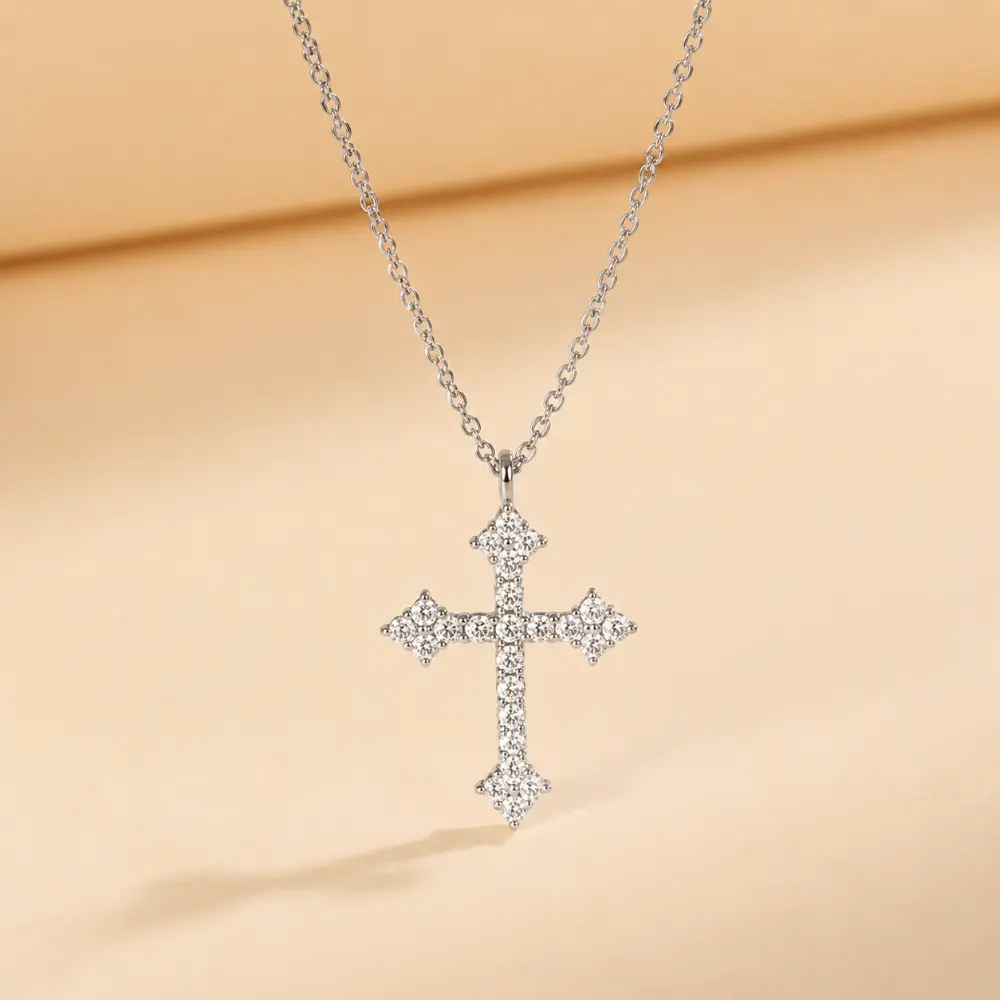 925 Silver Diamond Cross Necklace detail 1