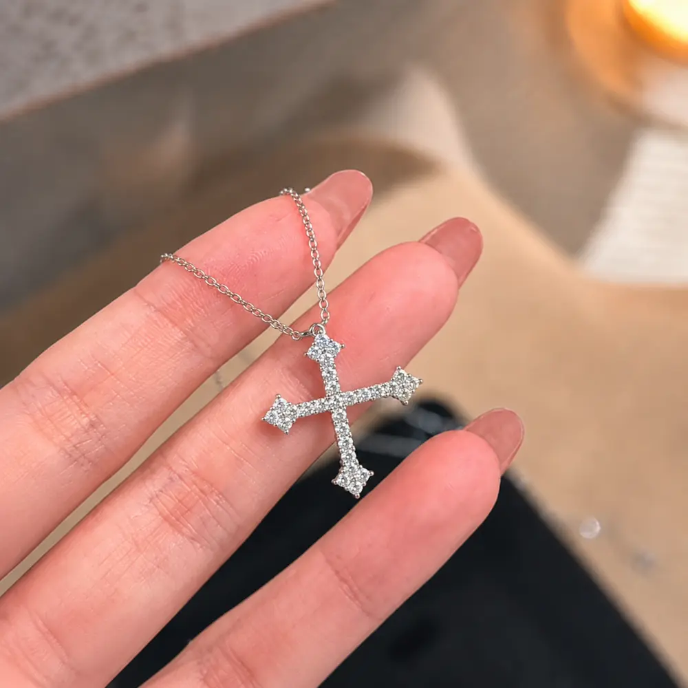 925 Silver Diamond Cross Necklace detail 2