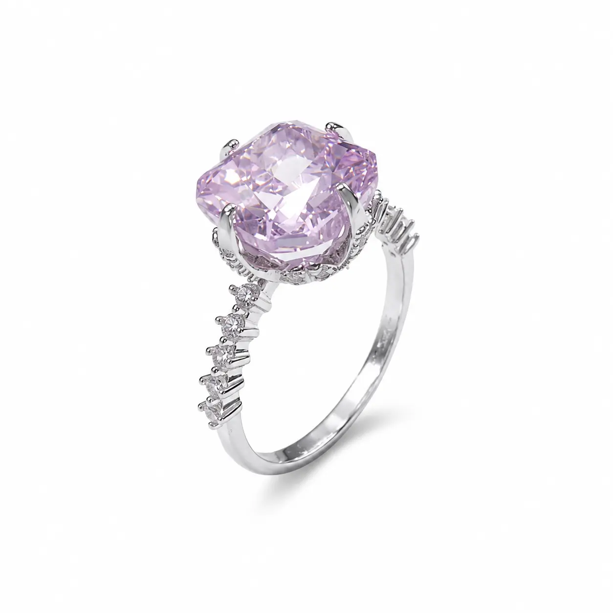 Pure silver ring with a purple square main stone