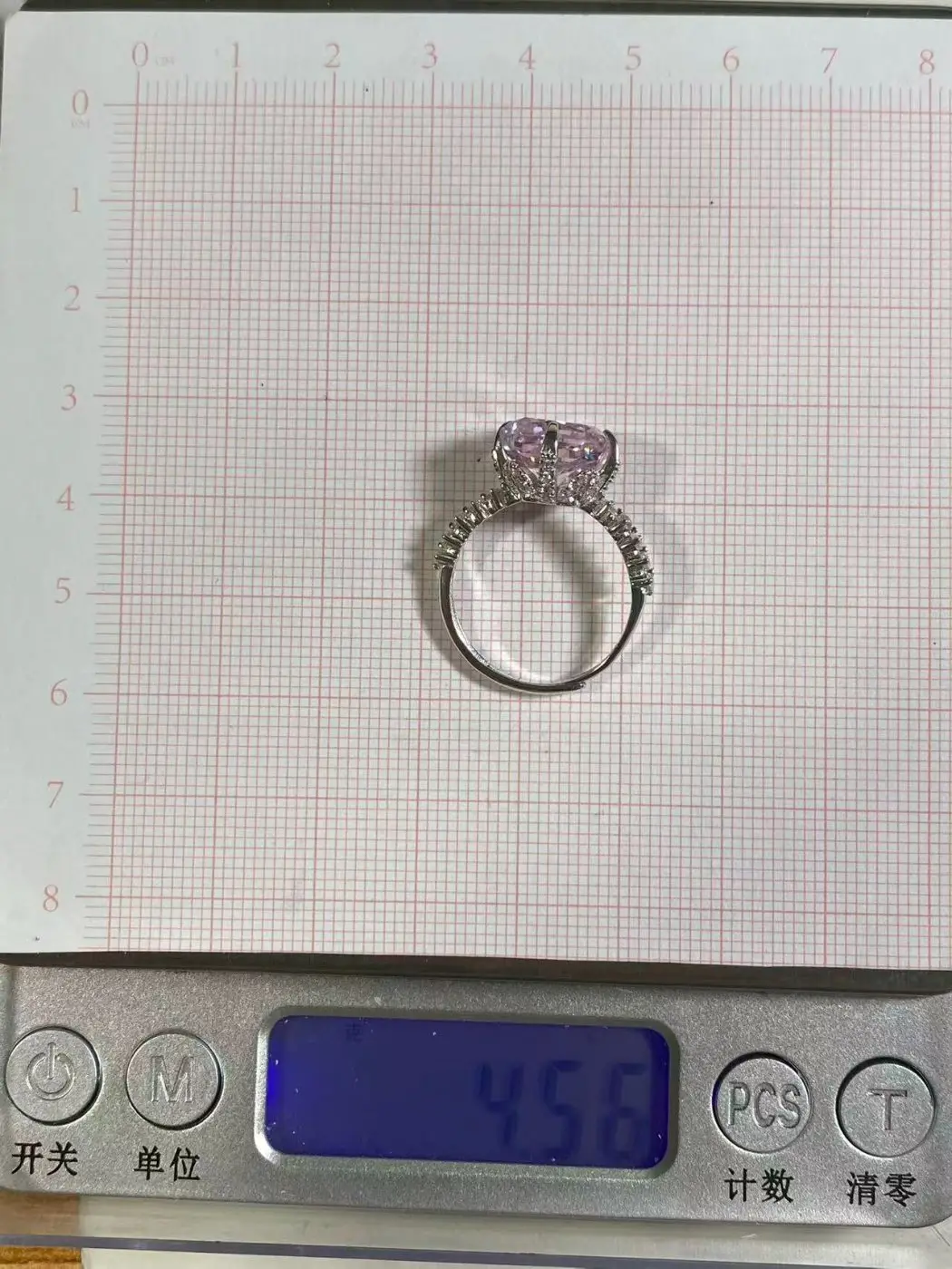 Pure silver ring with a purple square main stone detail 2
