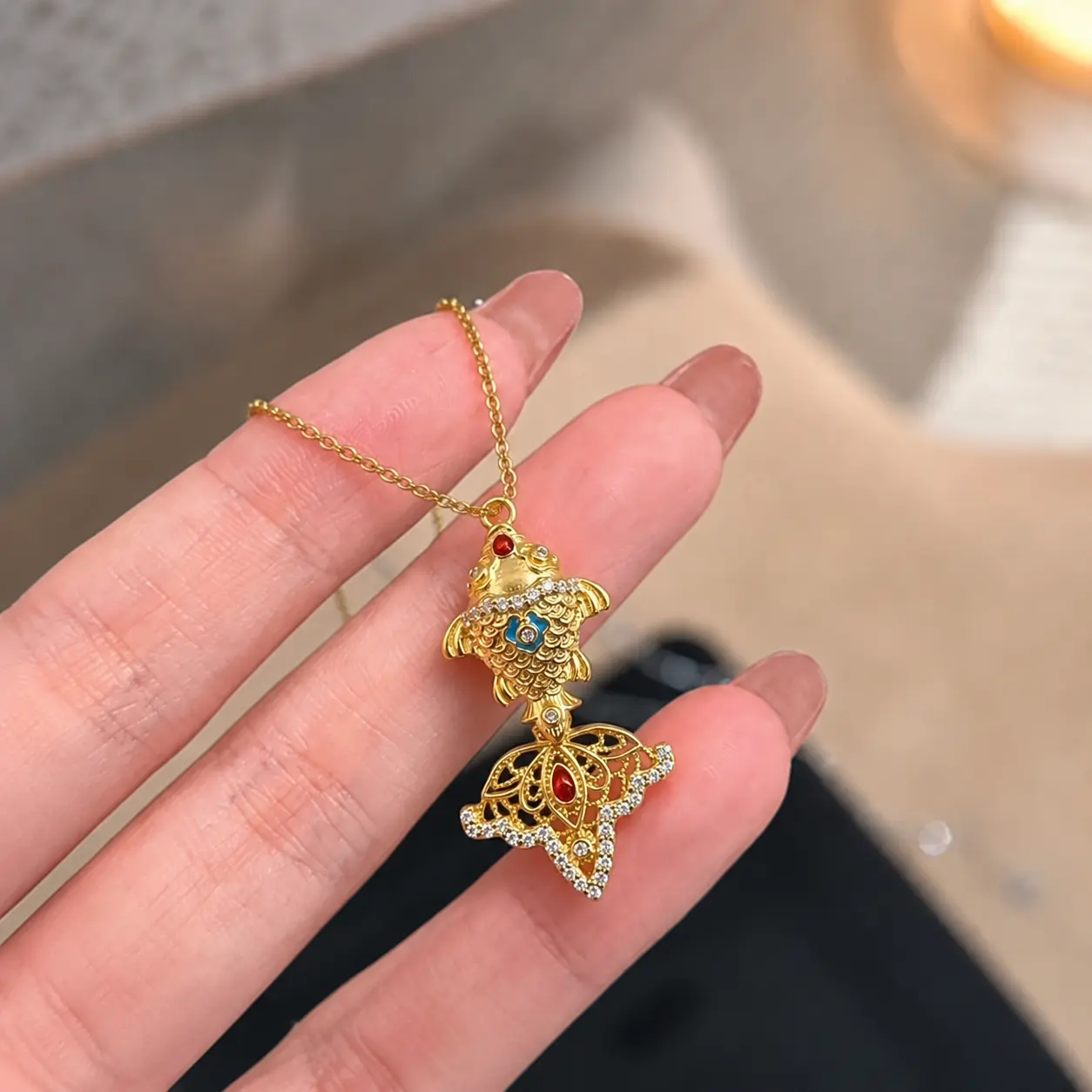 S925 Silver Antique Gold Necklace detail 1